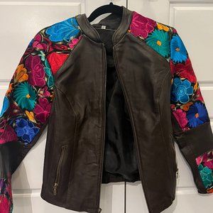 Beautiful Handmade Brown Leather Embroidered Jacket